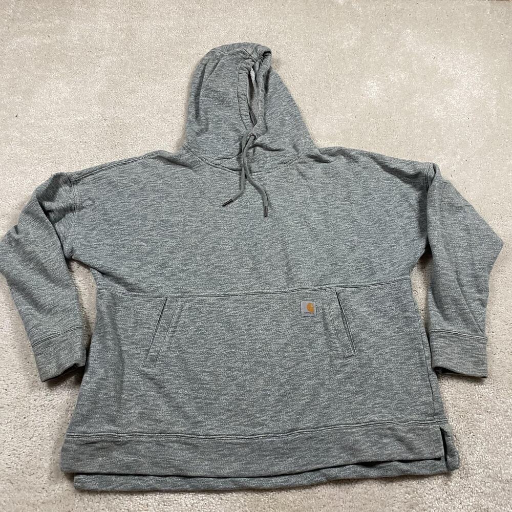 Carhartt Hoodie‎ Sweatshirt Womens XL Gray Relaxed Fit Terry Pullover Thumbhole